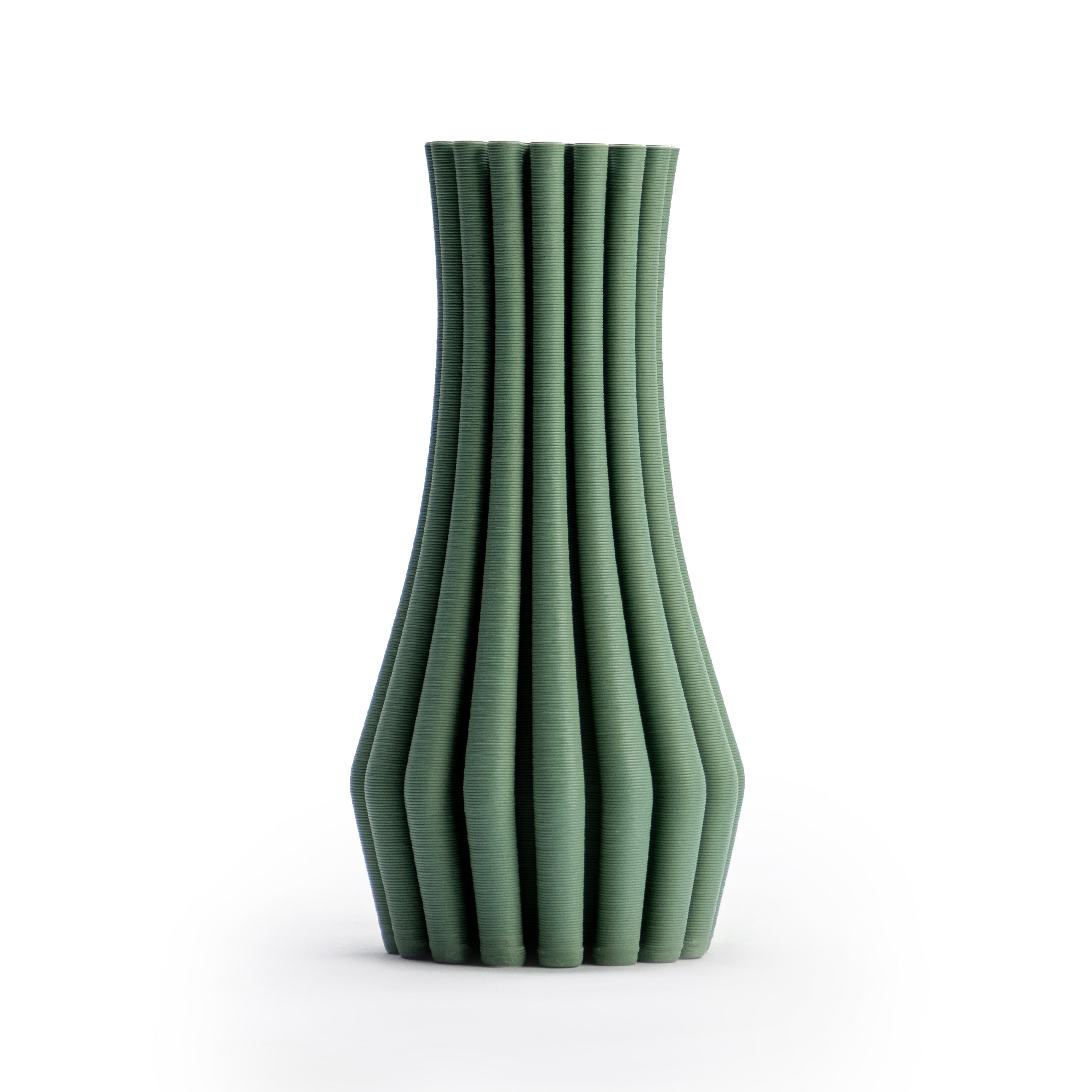 Green Ribbed Vase