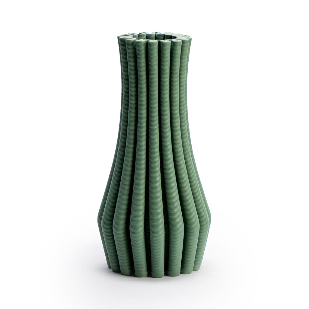 Green Ribbed Vase