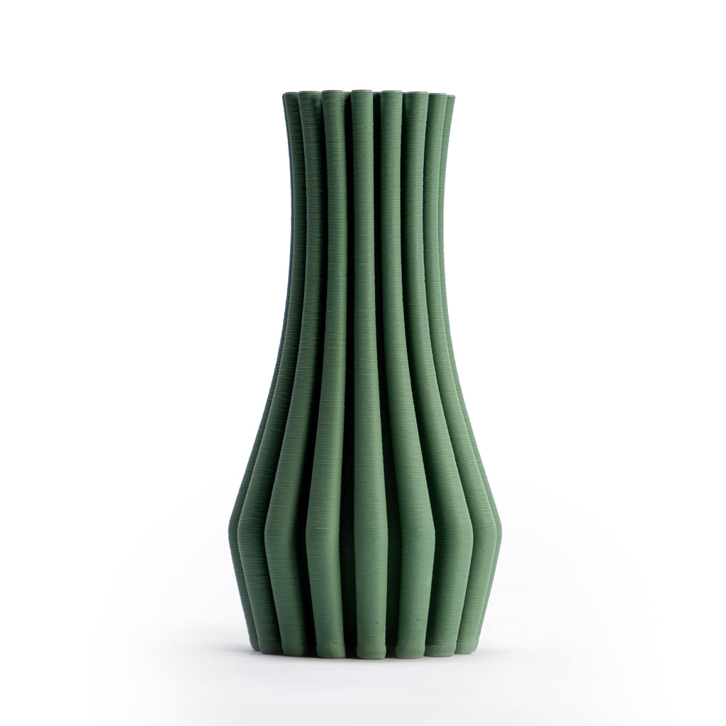 Green Ribbed Low Vase