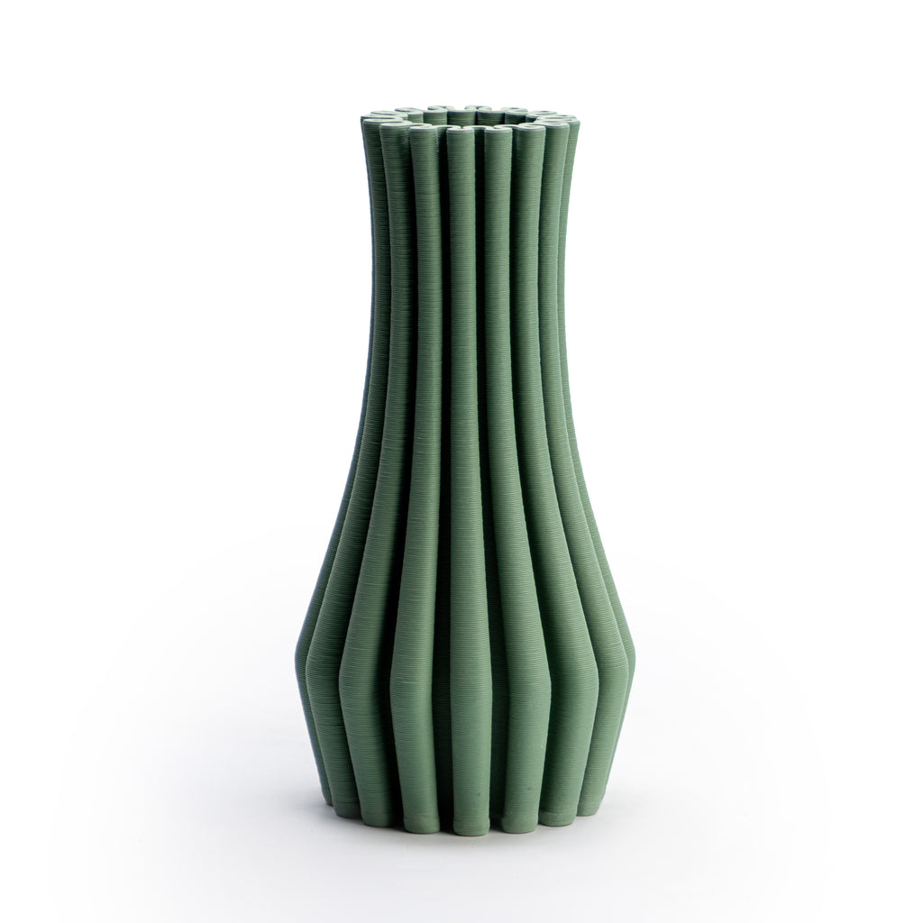 Green Ribbed Low Vase