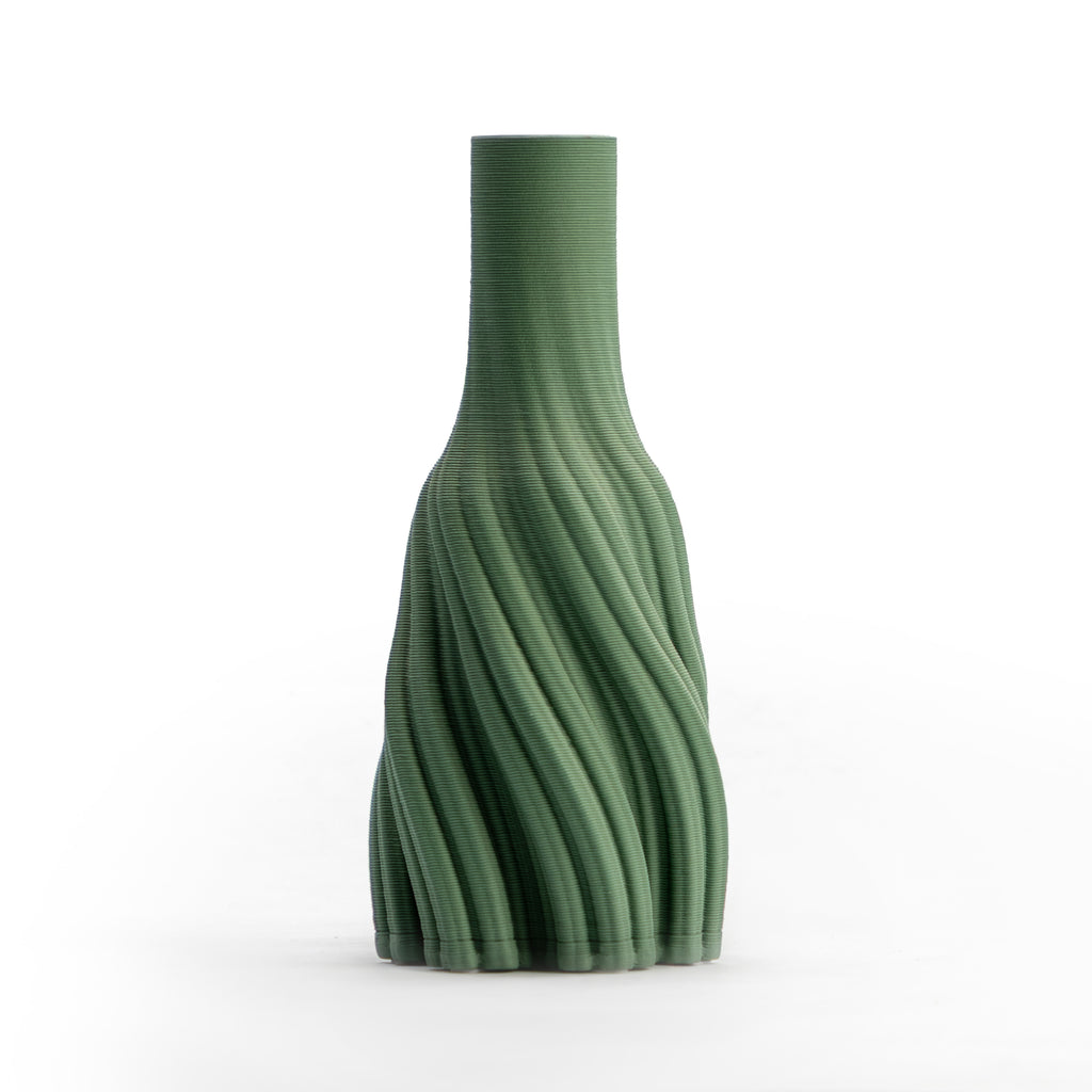 Green Swirl Ribbed Vase