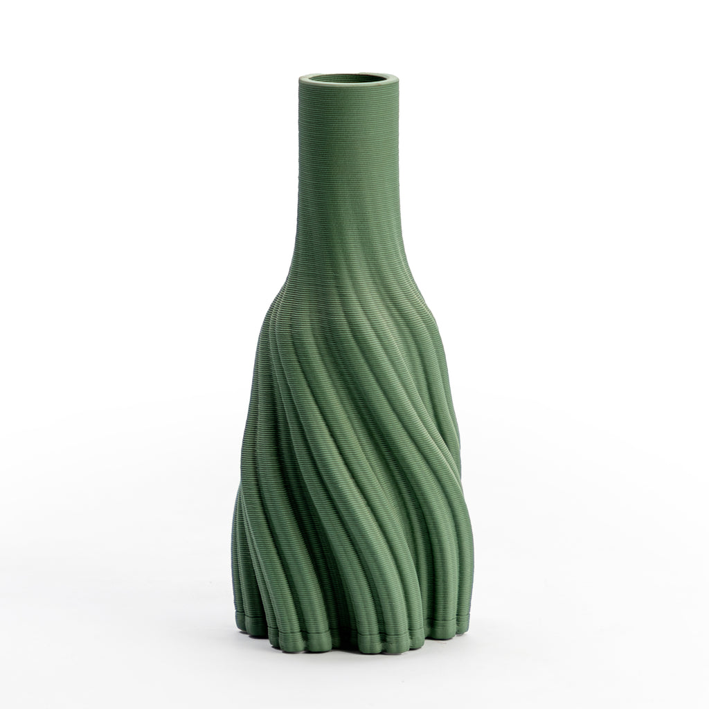 Green Swirl Ribbed Vase
