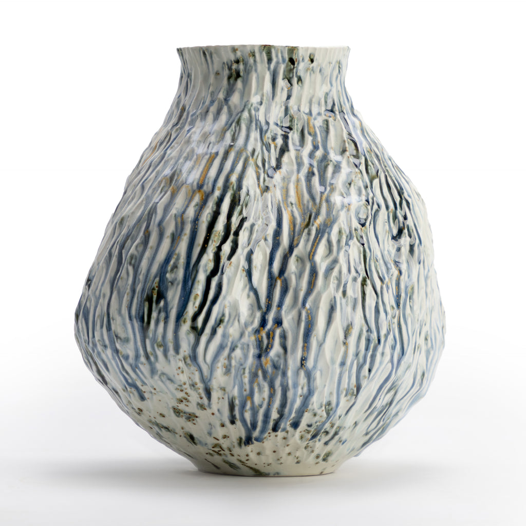 Blue and White Striped Pattern Vase